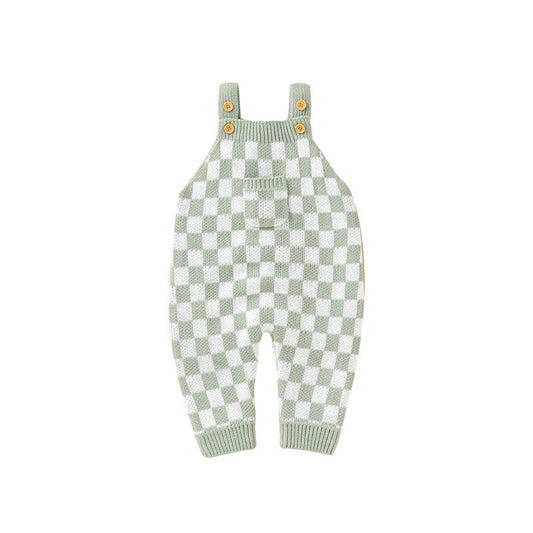 Baby Checkerboard Pattern Strap Design Knit Spring Autumn Rompers, MyKids-USA®, Baby One-Pieces, MyKids-USA -  -  -  -  -  -  - .