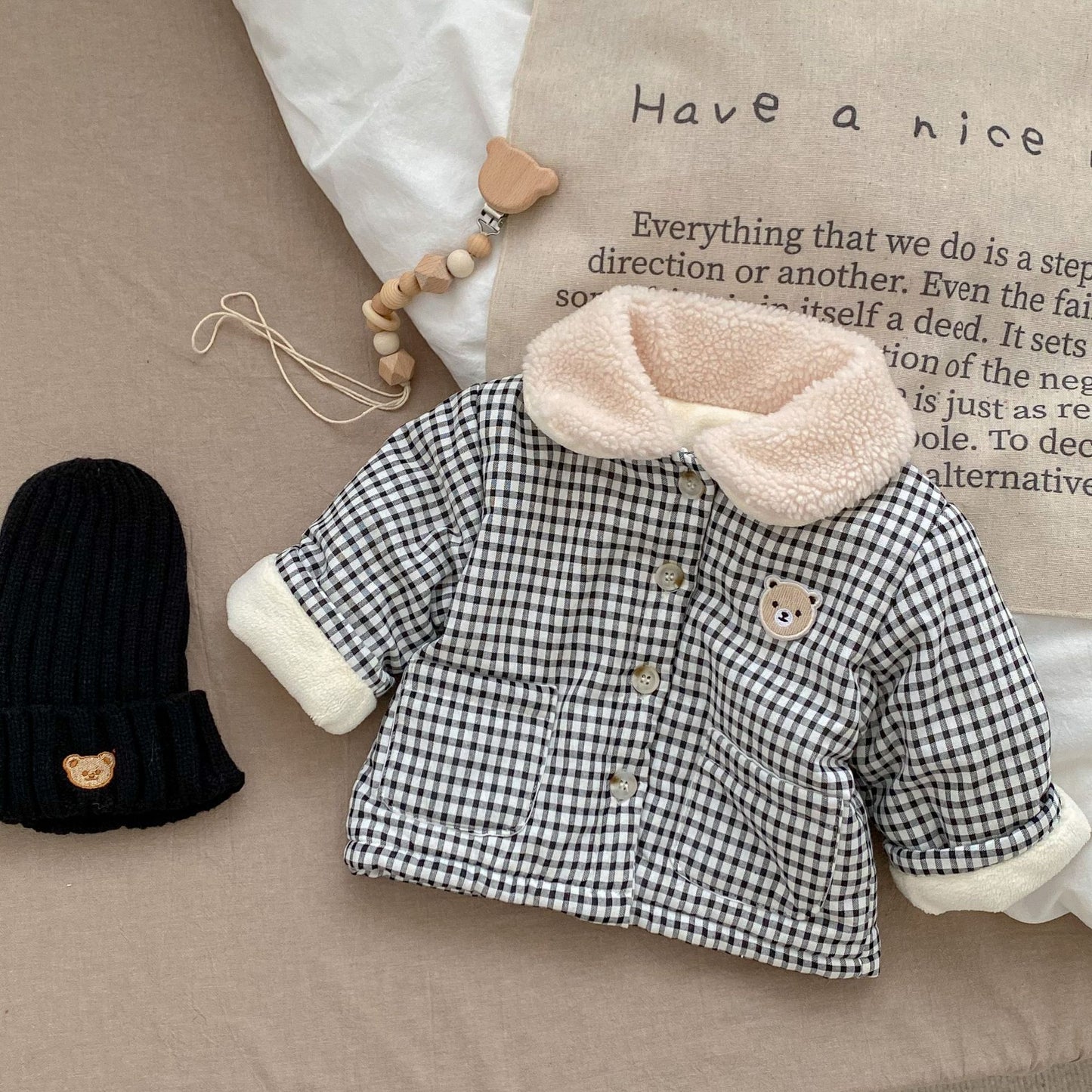 Baby Plaid Graphic Single Breasted Design Thickened Warm Winter Cotton Coat My Kids-USA