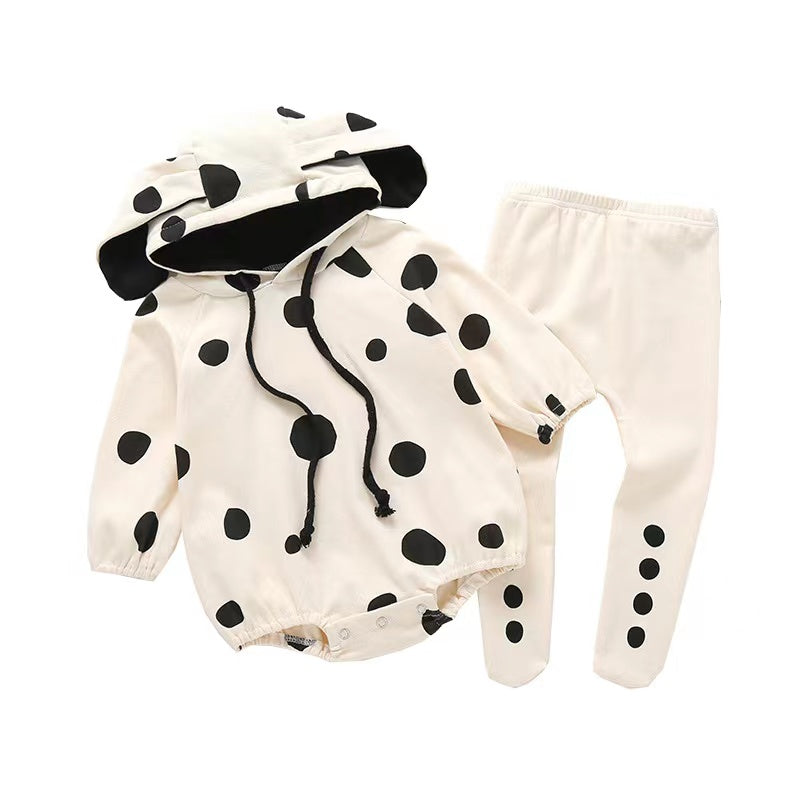 Baby Polka Dot Pattern Onesies With Hat Combo Solid Trousers Sets My Kids-USA