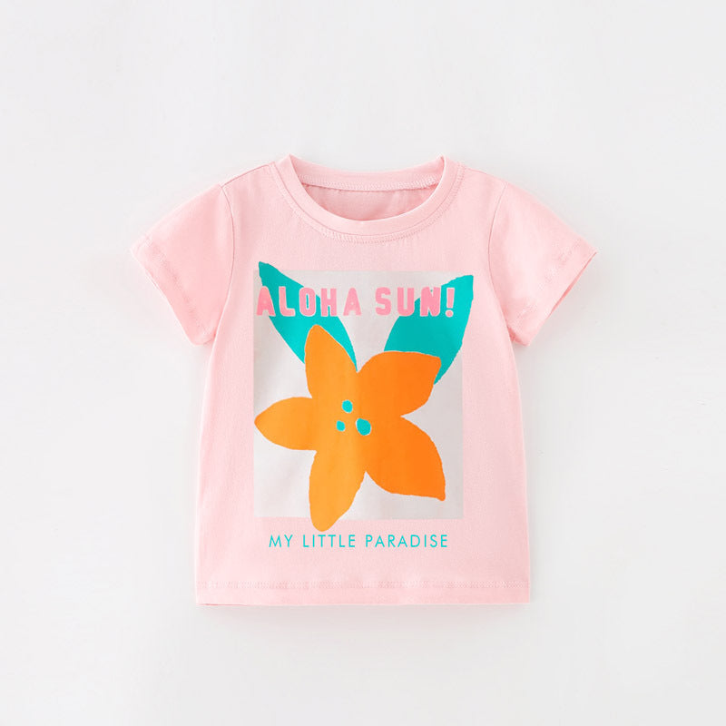 Camiseta de calidad de algodón suave con estampado de flores para niña bebé 