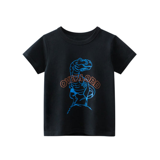 Baby Boy Dinosaur Print Short-Sleeved Solid Color Design Soft T-Shirt In Summer Outfit Wearing