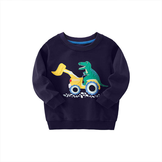 Bebé niño dinosaurio bordado gráfico algodón otoño nuevo estilo sudadera con capucha 