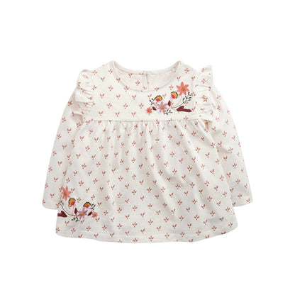 Baby Girl Floral Embroidered Pattern Loose Cotton Shirt