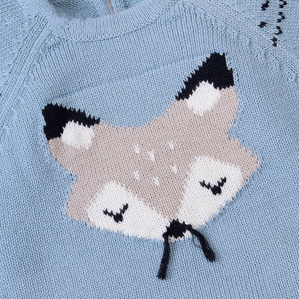 Baby Cartoon Fox Graphic Long Sleeves Triangle Knitted Romper Jumpsuit In Autumn My Kids-USA