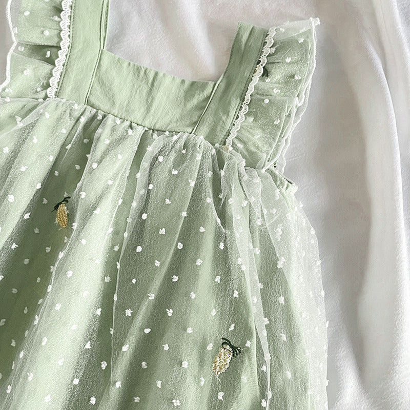 Baby Girl Sleeveless Embroidered Pineapple Mesh A Version Dress