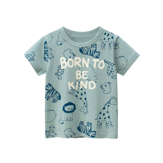 Baby Boy Animal Print O-Neck Short-Sleeved Lovely T-Shirt