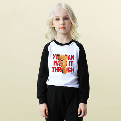 Baby Slogan Bear Print Pattern Color Matching Design Quality Hoodies My Kids-USA