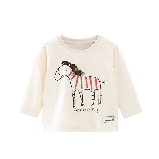 Baby Girl Cartoon Horse Graphic Long Sleeve Cute Tops