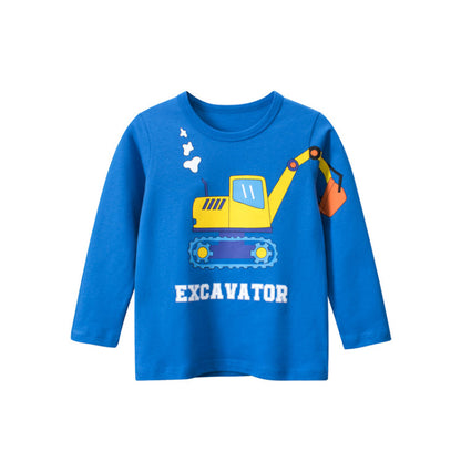 Baby Boy Cartoon Excavator Pattern Long Sleeve Cotton Shirt