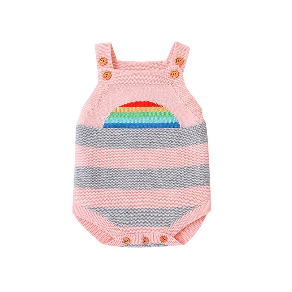 Baby Girl 1pcs Striped & Rainbow Graphic Knitted Onesies Bodysuit My Kids-USA
