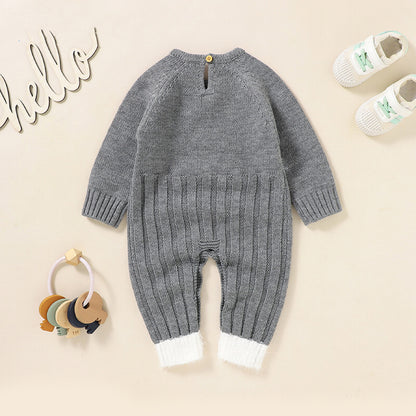 Baby Bear Jacquard Design Long Sleeve Cute Knitted Jumpsuits My Kids-USA