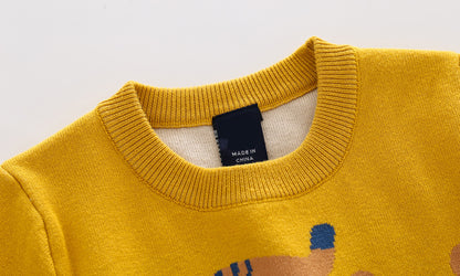 Baby Boy Cartoon Animal Pattern Colorful Striped Design Sweater
