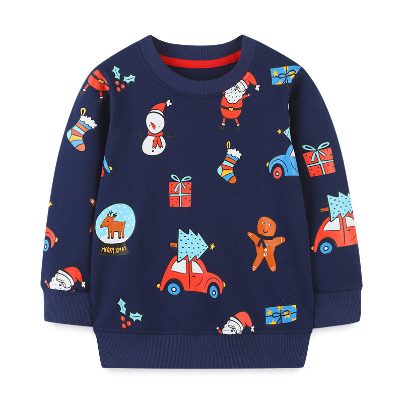 Baby Boy Christmas Print Pattern Long Sleeve Cartoon Children’s Hoodie, MyKids-USA®, Baby & Toddler Tops, MyKids-USA - Size/Age - 90 (12-24M) - Color - Navy Blue (Dark Blue) -  -  - JM2209021649-A