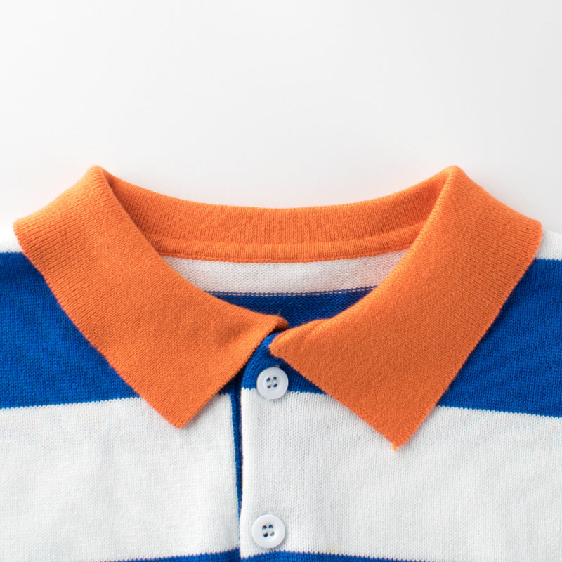Baby Boy Striped Pattern Polo Neck College Style Shirt My Kids-USA