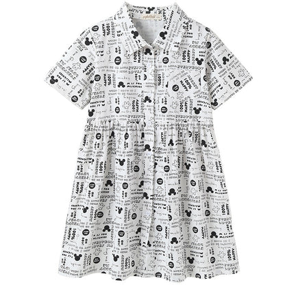 Girl Printed Pattern Single Breasted Design Polo Collar Dress My Kids-USA