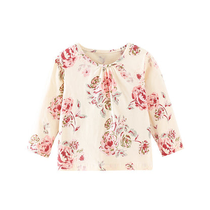 Baby Girl Western Style Flower Pattern Fashion O-Neck Top
