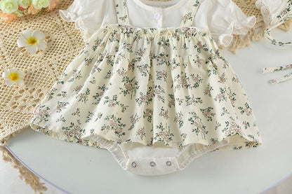 Baby Girl Floral Pattern Round Nek Short Sleeve Onesies Dress