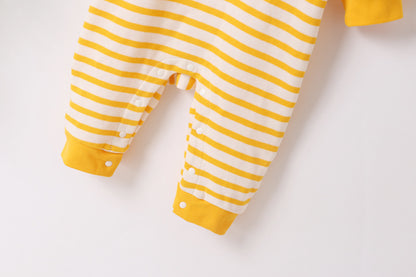 Baby Cartoon Bear & Striped Pattern Crotch Jumpsuit Romper My Kids-USA