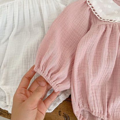Body en coton ample à manches longues de couleur unie pour bébé fille 