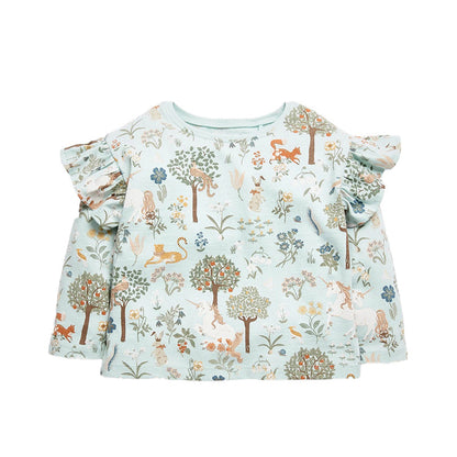 Baby Girl All Over Pirnt Pattern Little Butterfly Sleeve Fashion Tops
