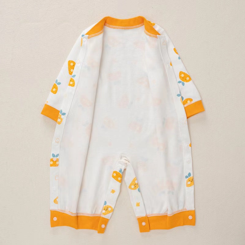 Baby Cartoon Pattern Button Front Design Long Sleeves Cotton Romper My Kids-USA