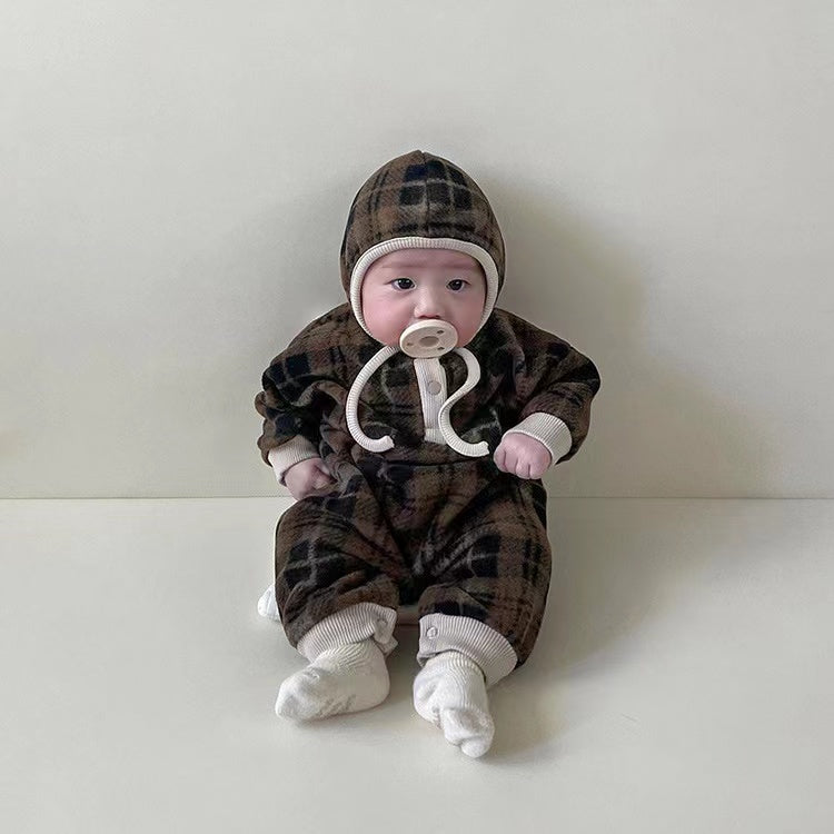 Baby Fashion Plaid Pattern Thin Fleece Autumn Romper My Kids-USA
