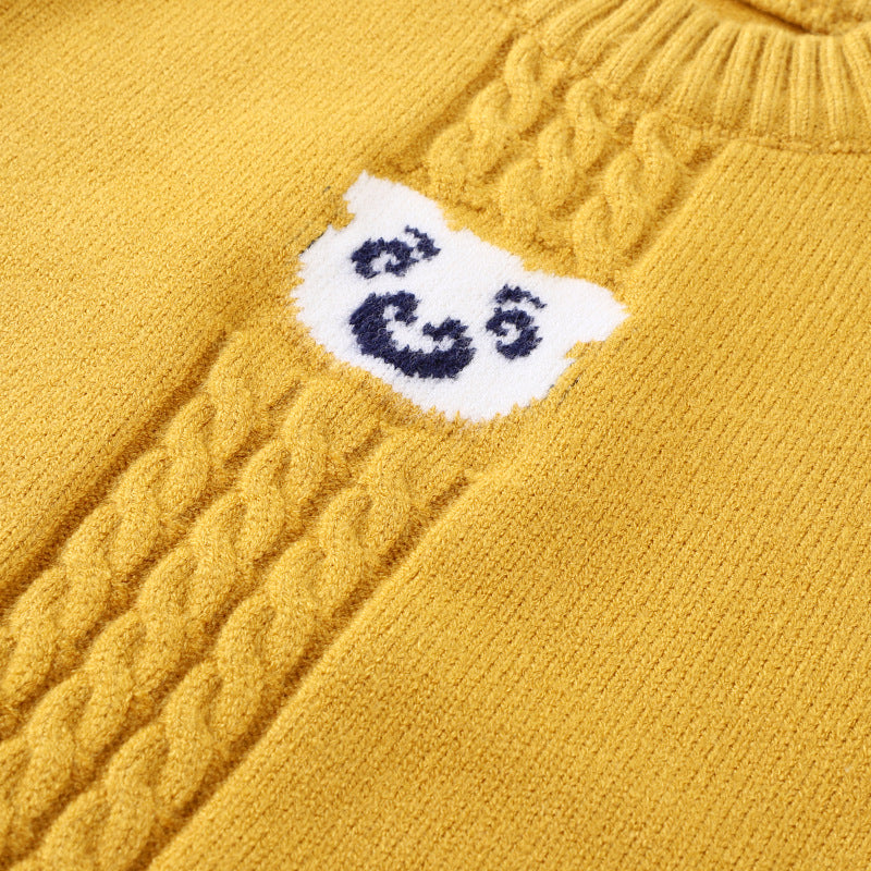 Baby Boy Cartoon Bear Graphic Conchet Knitted Design Pullover Sweater My Kids-USA