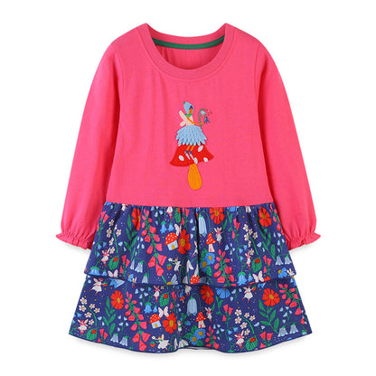 Baby Girl Floral Pattern Patchwork Western Style Dress My Kids-USA