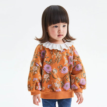 Baby Girl Floral Pattern Mesh Doll Neck Western Style Hoodie