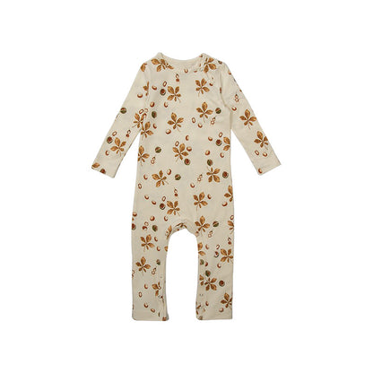 Baby Floral Print Pattern Long Sleeve Soft Cotton Jumpsuit, MyKids-USA®, Baby & Toddler Sleepwear, MyKids-USA - Size/Age - 66 (3-6M) - Color - Brown -  -  - JM2211120133-B.