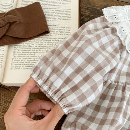 Baby Girl Plaid Graphic Lapel Design Long Sleeve Onesies, MyKids-USA®, Baby One-Pieces, MyKids-USA -  -  -  -  -  -  - 