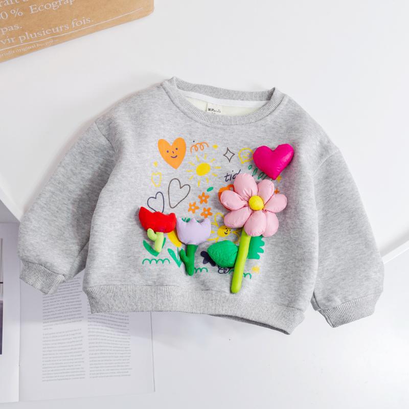 Baby Girl Flower Patched Pattern Thickened Autumn Hoodies My Kids-USA