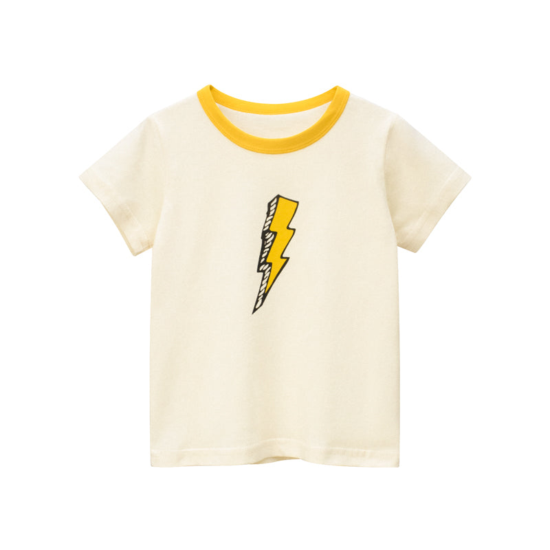 Boy Lightning Logo Print Round-Collar Breathable T-Shirt