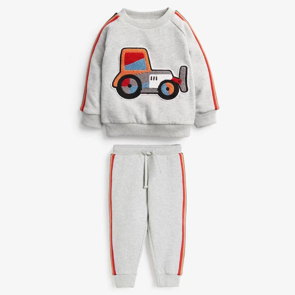 Baby Boy Cartoon Truck Pattern Side Striped Design Hoodie & Trousers Warm Sets My Kids-USA