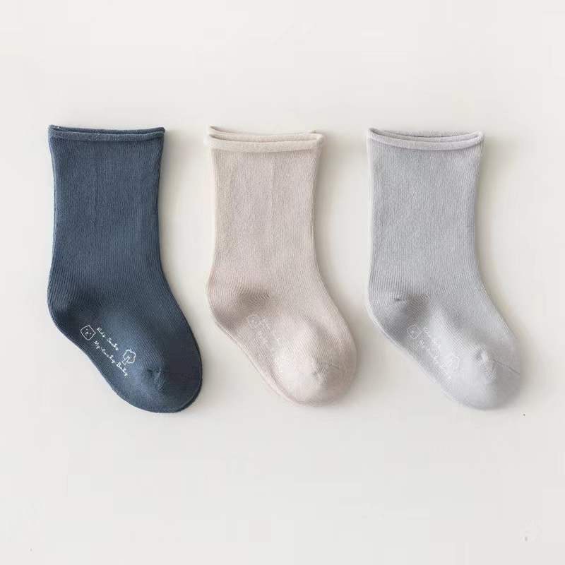 Baby Unisex 1Lot=3Pairs Solid Boneless Slack Roll Crimped Jacquard Socks