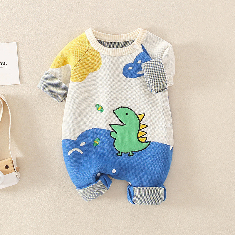 Barboteuse en tricot mignon à motif de dinosaure pour bébé 