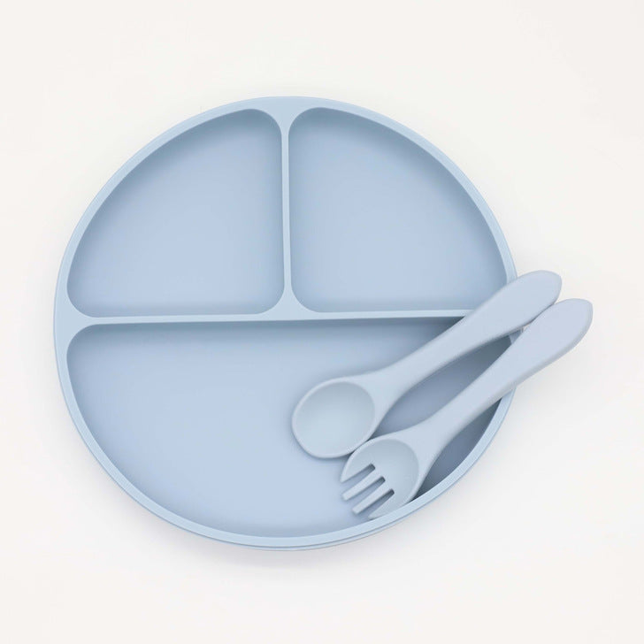 Baby Silicone Round Sucker Compartment Dinner Plate With Spoon Fork Sets My Kids-USA