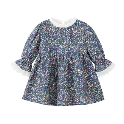 Baby Girl Flower Print Pattern Mesh Patchwork Sleeves Loose Comfy Dress My Kids-USA