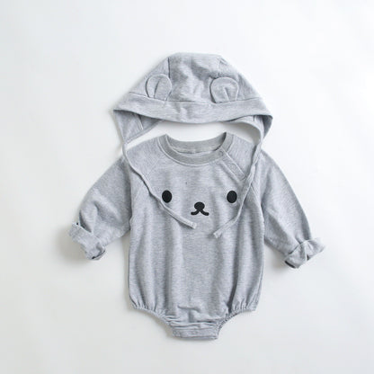 Baby 1pcs Cartoon Print Pattern Long Sleeved Cotton Triangle Onesies With Hat My Kids-USA