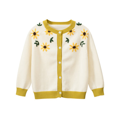 Baby Girl Floral Embroidered Pattern Simple Colorblock Design Knitwear My Kids-USA