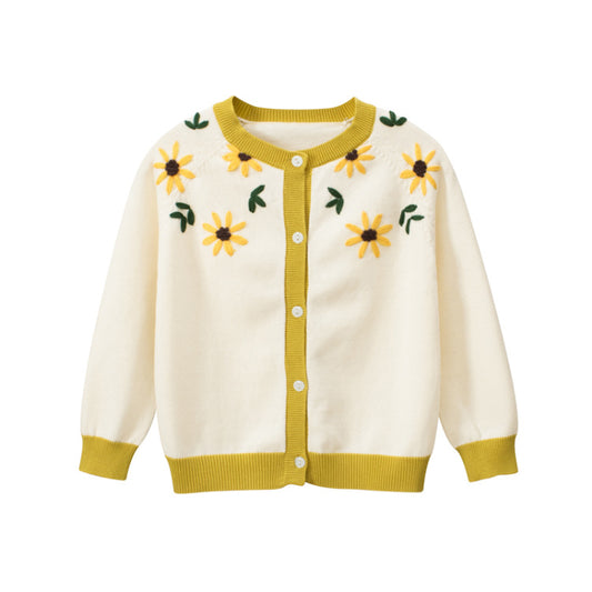 Baby Girl Floral Embroidered Pattern Simple Colorblock Design Knitwear My Kids-USA