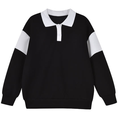 Baby Color Contrast Pattern Quarter Button Design Polo Neck Hoodie My Kids-USA