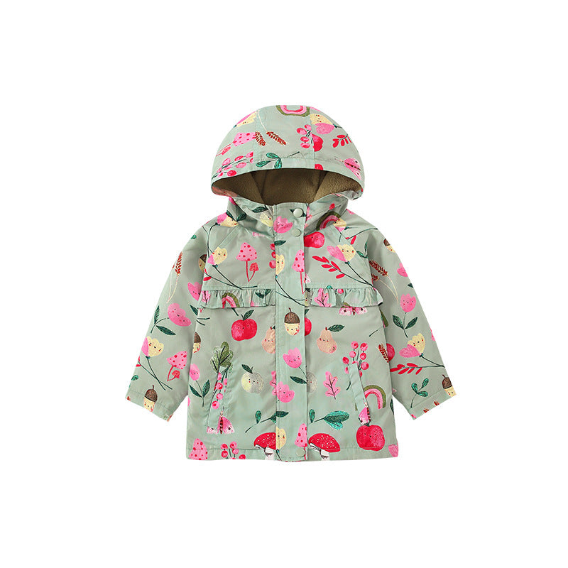 Baby Girl Flower And Fruit Pattern Zipper Design Beautiful Coat Windbreaker My Kids-USA