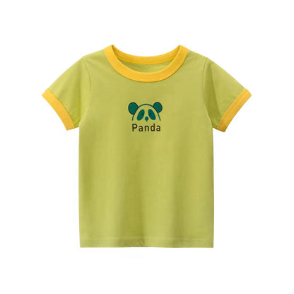 Baby Girls Animal Print Pattern Color Patchwork Design Round Neck Short-Sleeved Tops