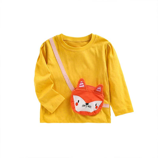 Baby Girl Solid Color Cartoon Fox Patched Design Shirt