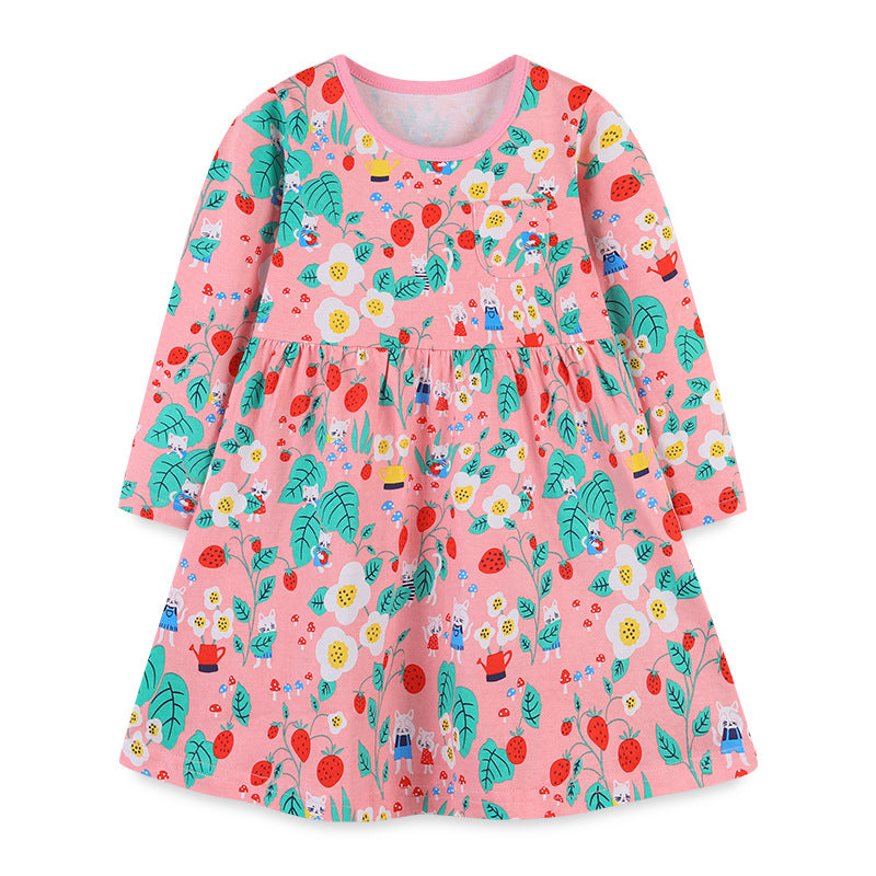 Baby Girl Floral Print Pattern Long Sleeve Sweet Dress In Autumn My Kids-USA