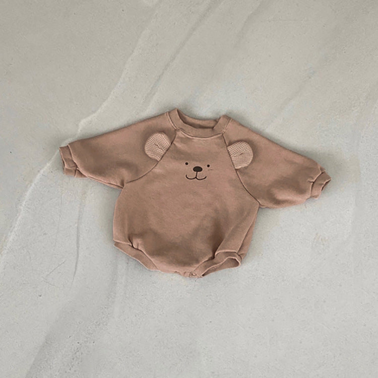 Baby Bear Print Pattern Ears Patch Design Hoodie Onesies My Kids-USA