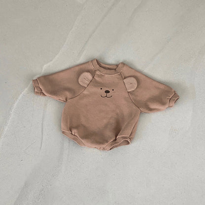 Baby Bear Print Pattern Ears Patch Design Hoodie Onesies My Kids-USA