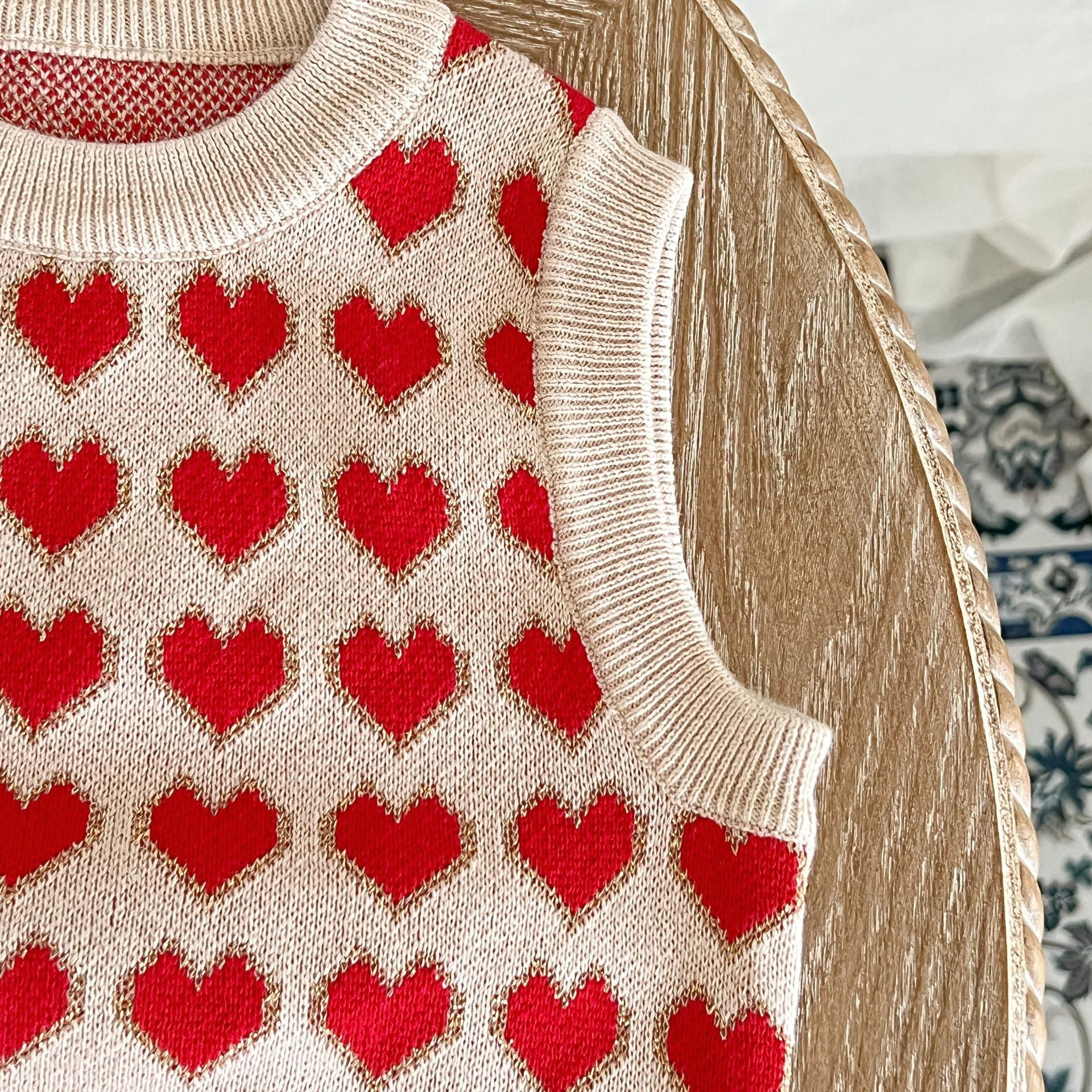 Baby Girl Heart Pattern Round Neck Sleeveless Knit Vest My Kids-USA
