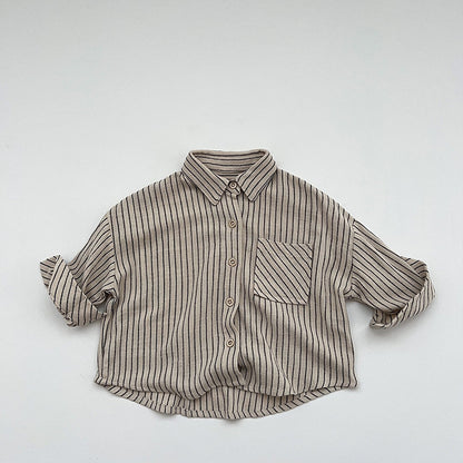 Camisa de algodón con estampado de rayas de bebé con diseño de botonadura sencilla 